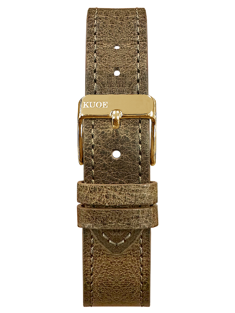 KUOE Original Lederarmband, 18mm, Vintage Grün aus italienischem Leder, goldene Schließe