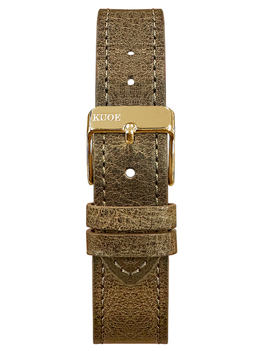 KUOE Original Leather Strap, 18mm, Vintage Green Italian Leather, Gold Clasp