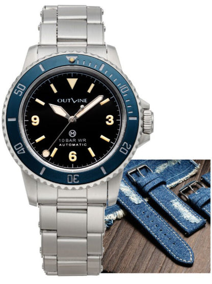 Outline Navy Diver (Typ 369) mit Nieten-Stahlarmband + Crushed Denim Armband (Sonderset) Limited Edition (Kopie)