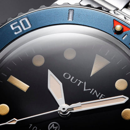 Outline Navy Diver mit Nieten-Stahlarmband + Crushed Denim Armband (Sonderset) Limited Edition