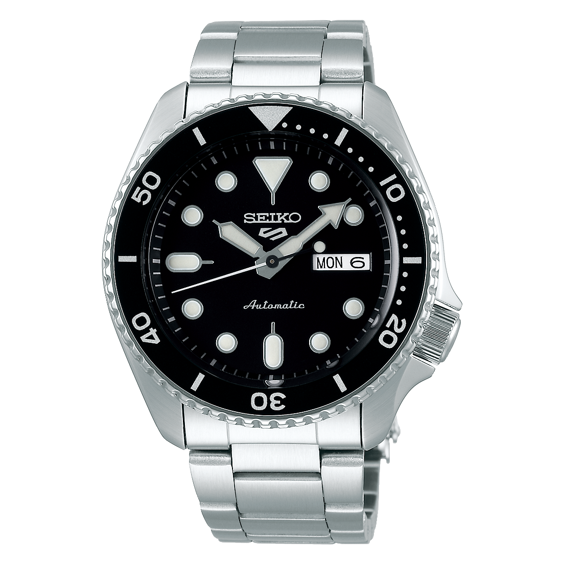 Seiko 5 Sports SRPD55K1 mit schwarzem Zifferblatt und schwarzer Lünette