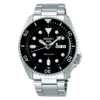 Seiko 5 Sports SRPD55K1 mit schwarzem Zifferblatt und schwarzer Lünette