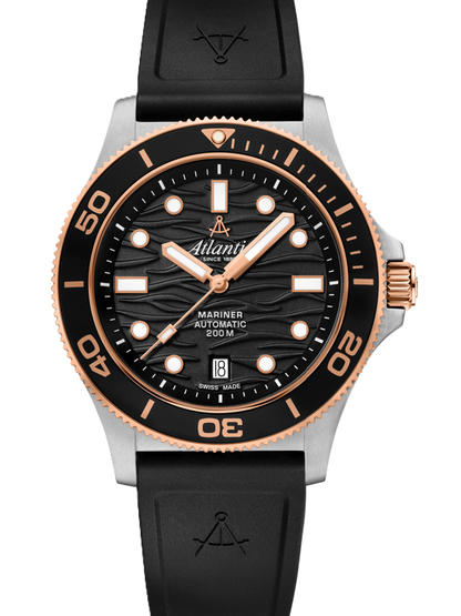 Atlantic Mariner Wave Automatic – Schwarz / Roségold auf PU-Band (42 mm) - NEUHEIT