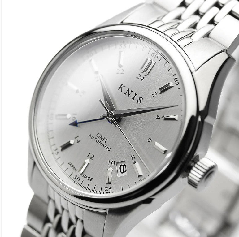 KNIS Classic GMT Automatik Silber - Rice Beads Bracelet 38 mm