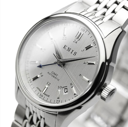 KNIS Classic GMT Automatik Silber - Rice Beads Bracelet 38 mm