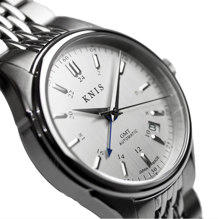 KNIS Classic GMT Automatik Silber - Rice Beads Bracelet 38 mm