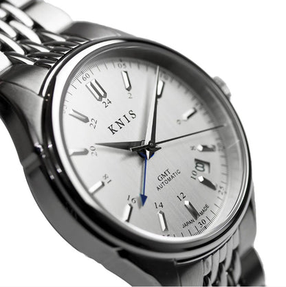 KNIS Classic GMT Automatik Silber - Rice Beads Bracelet 38 mm