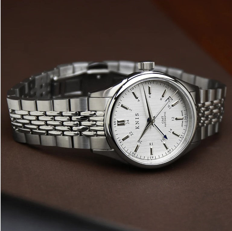 KNIS Classic GMT Automatik Silber - Rice Beads Bracelet 38 mm