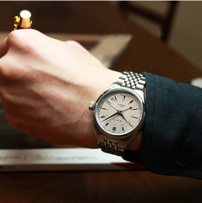 KNIS Classic GMT Automatik Silber - Rice Beads Bracelet 38 mm