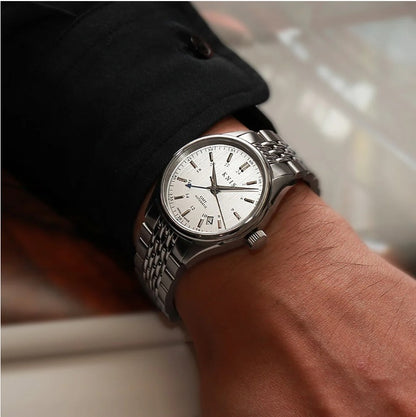KNIS Classic GMT Automatik Silber - Rice Beads Bracelet 38 mm