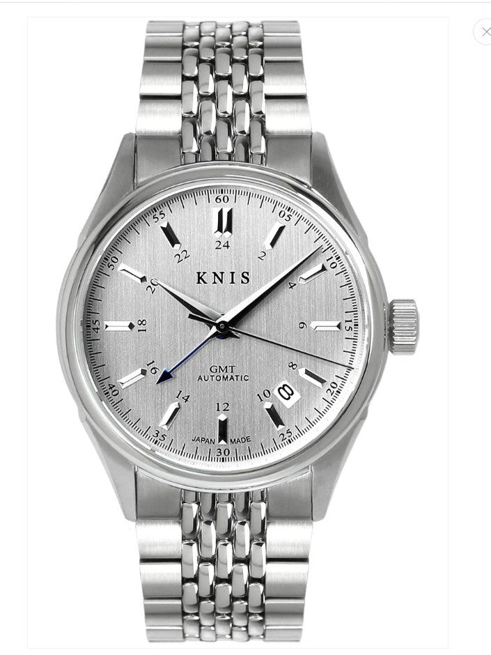 KNIS Classic GMT Automatik Silber - Rice Beads Bracelet 38 mm