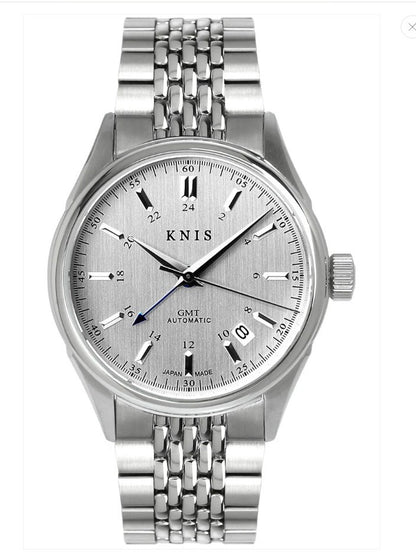 KNIS Classic GMT Automatik Silber - Rice Beads Bracelet 38 mm