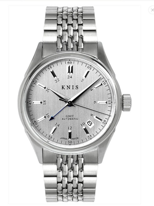 KNIS Classic GMT Automatik Silber - Rice Beads Bracelet 38 mm