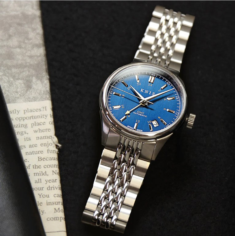 KNIS Classic GMT Automatik Blau - Rice Beads Bracelet 38 mm