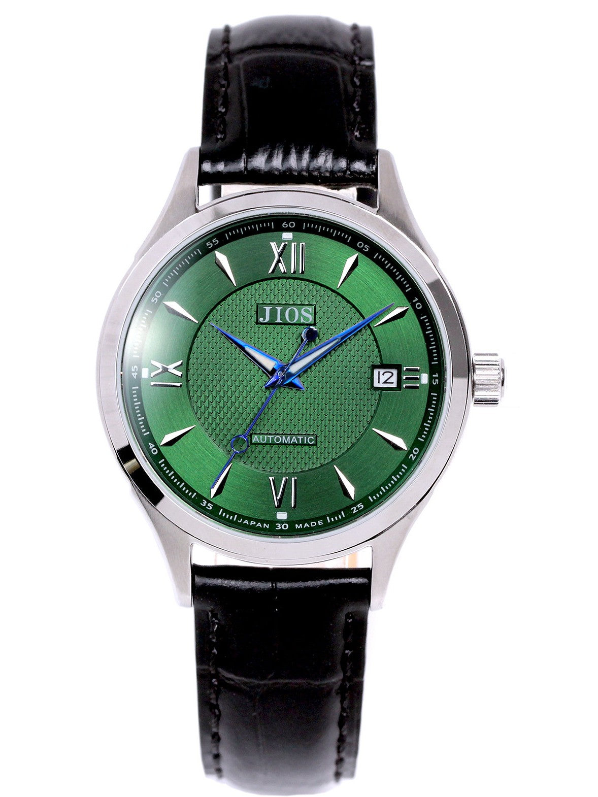 JIOS „SEIRAN“ - grünes Zifferblatt x blaue Zeiger x schwarzes Leder