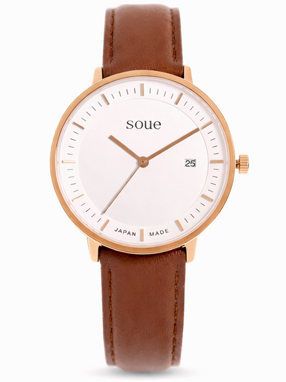 Soue A Basics Gold x Weiss x Dunkelbraun Leder, Herren 38 mm