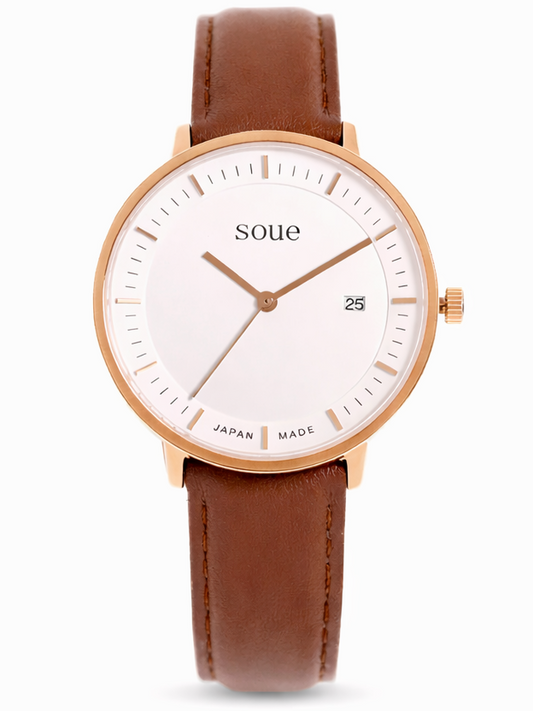 Soue A Basics Gold x Weiss x Dunkelbraun Leder, Herren 38 mm