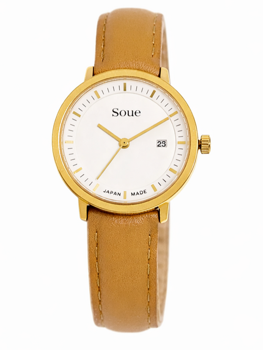 Soue A Basics Gold x Weiss x Braun Leder, Damen 30 mm