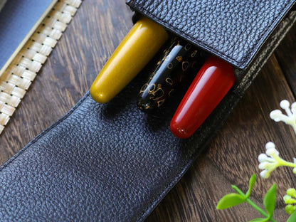 TERASAKI LEATHER PEN CASE – BLACK