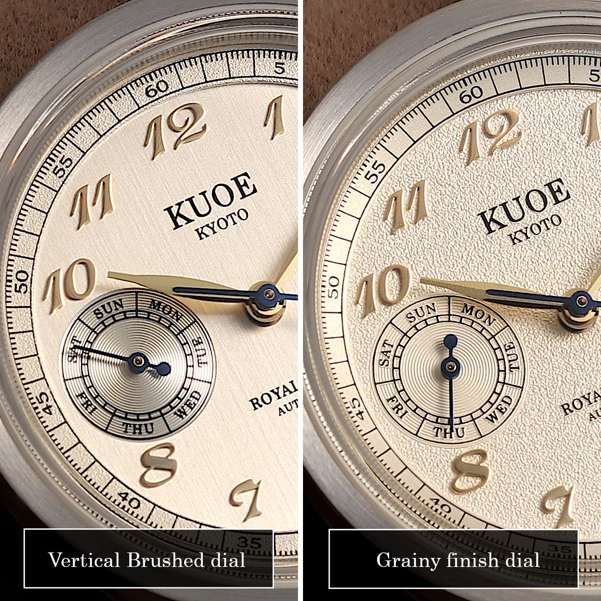 KUOE ROYAL SMITH 90-010 Automatic Ivory x Grainy Finish Dial x Flat Link Armband und Sichtboden