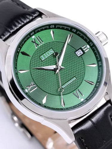 JIOS „SEIRAN“ - grünes Zifferblatt x silberne Zeiger x schwarzes Leder