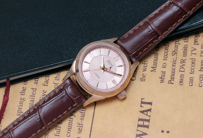 JIOS AWAZU „Biwa-Salmon“ x Roségold-Gehäuse & Zeiger x braunes Leder