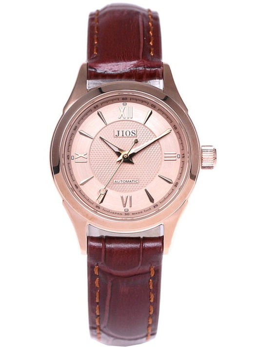 JIOS AWAZU „Biwa-Salmon“ x Roségold-Gehäuse & Zeiger x braunes Leder