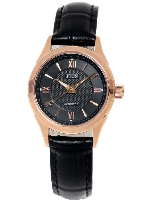 JIOS AWAZU x schwarzes Zifferblatt x Roségold-Gehäuse & Zeiger x schwarzes Leder