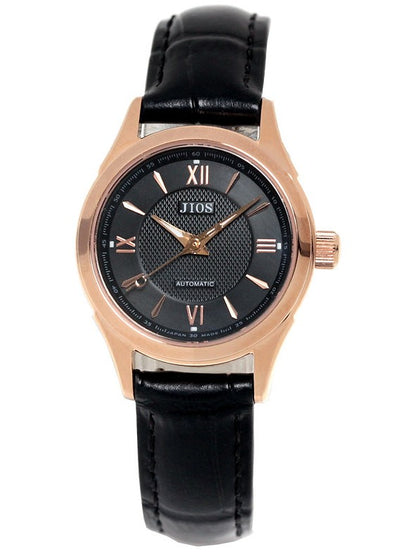 JIOS AWAZU x schwarzes Zifferblatt x Roségold-Gehäuse & Zeiger x schwarzes Leder