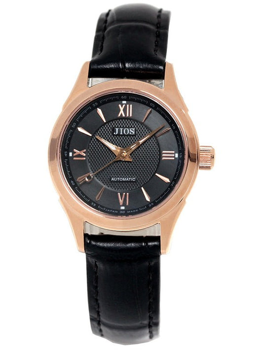 JIOS AWAZU x schwarzes Zifferblatt x Roségold-Gehäuse & Zeiger x schwarzes Leder