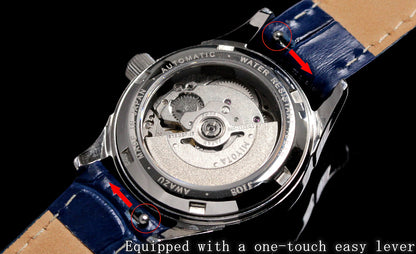 JIOS AWAZU silbernes Zifferblatt x blaue Zeiger x braunes Leder