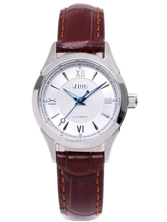 JIOS AWAZU silbernes Zifferblatt x blaue Zeiger x braunes Leder