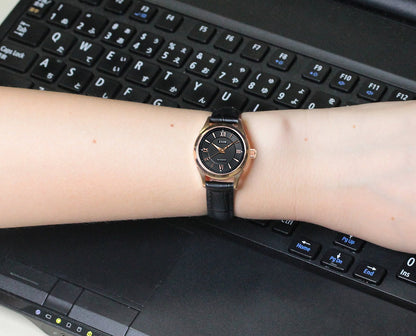 JIOS AWAZU x schwarzes Zifferblatt x Roségold-Gehäuse & Zeiger x schwarzes Leder