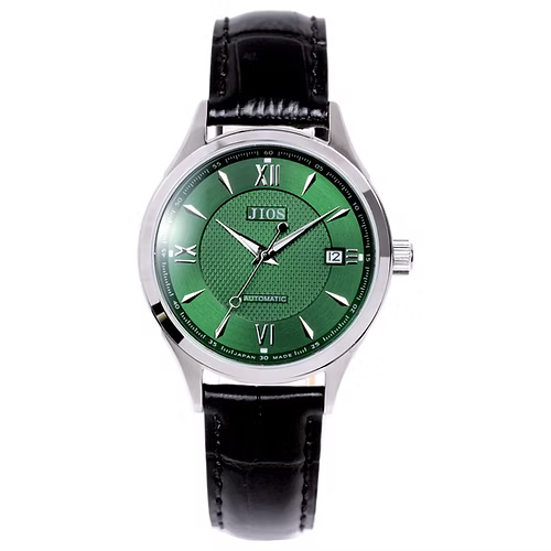 JIOS « SEIRAN » - cadran vert x aiguilles argentées x cuir noir