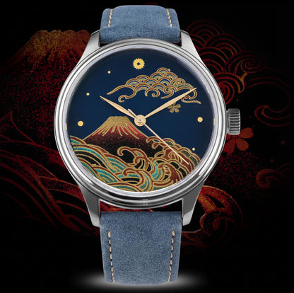 WANCHER Dream Watch – Urushi Blue Kindai Maki-e „Aka Fuji" – Einzelstück