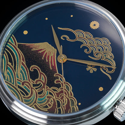 WANCHER Dream Watch – Urushi Blue Kindai Maki-e „Aka Fuji" – Einzelstück