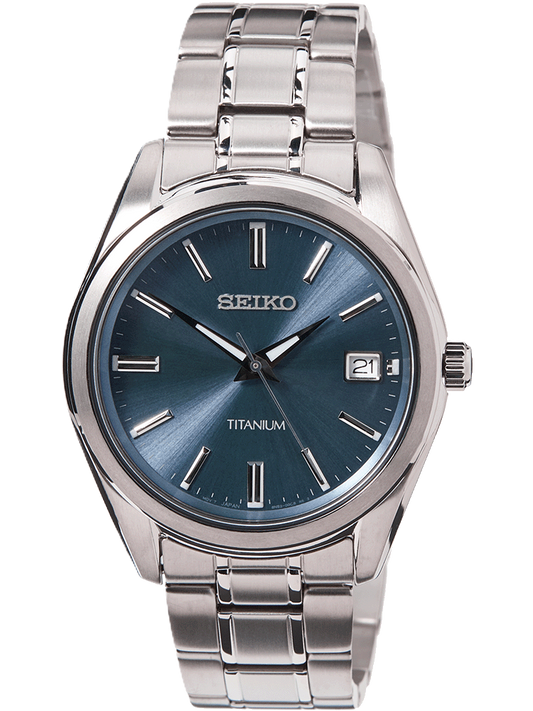Seiko Klassik SUR371P1 Quarz – Titan, blaues Zifferblatt