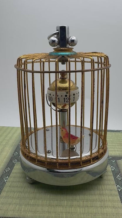 Kindai Watch Co. Bird Cage Clock – mechanical birdcage clock – rotating time display – moving bird – vintage Japan – serviced