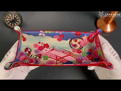 Plateau exclusif pour montres et bijoux – pièces uniques fabriquées à la main à partir de tissus de kimono japonais originaux, motif pont et papillon japonais, 24 x 12 cm