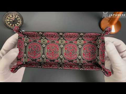 Plateau exclusif pour montres et bijoux – Pièces uniques réalisées à la main à partir de tissus de kimonos japonais originaux, modèle Cercles Japonais, 24 x 12 cm