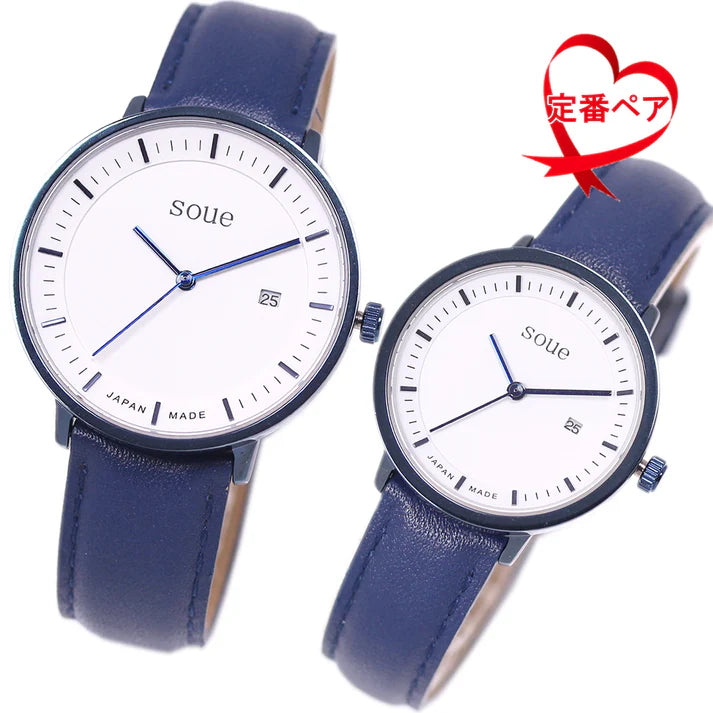 Soue A Basics Blau x Weiss x Blau Leder, Herren 38 mm