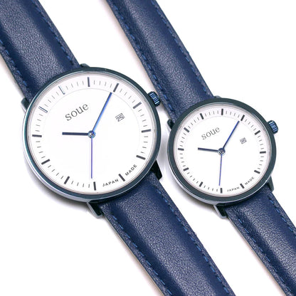 Soue A Basics Blau x Weiss x Blau Leder, Herren 38 mm