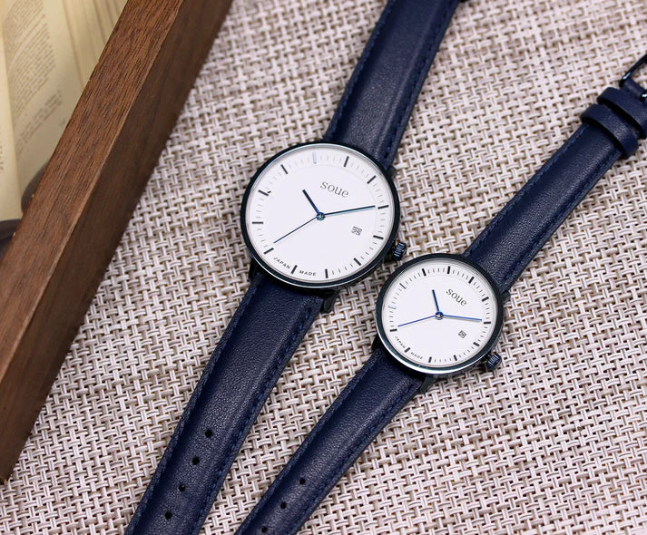 Soue A Basics Blau x Weiss x Blau Leder, Herren 38 mm