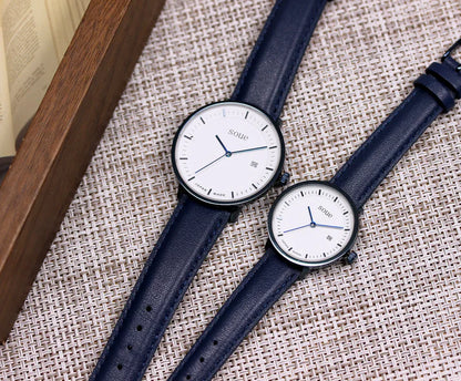 Soue A Basics Blau x Weiss x Blau Leder, Herren 38 mm