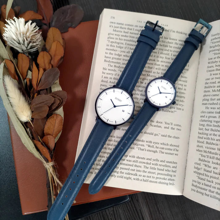 Soue A Basics Blau x Weiss x Blau Leder, Herren 38 mm