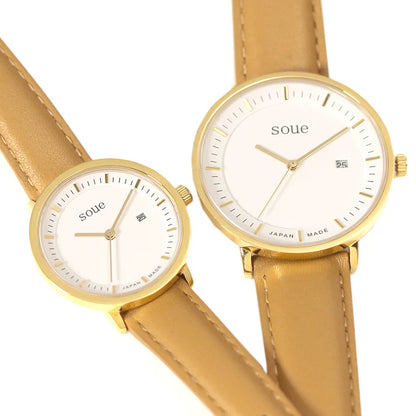 Soue A Basics Gold x Weiss x Braun Leder, Damen 30 mm