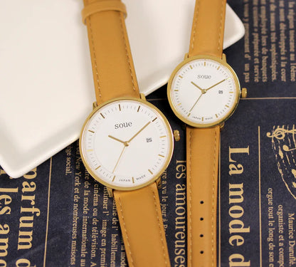 Soue A Basics Gold x Weiss x Braun Leder, Damen 30 mm
