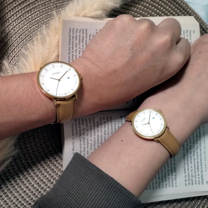 Soue A Basics Gold x Weiss x Braun Leder, Damen 30 mm