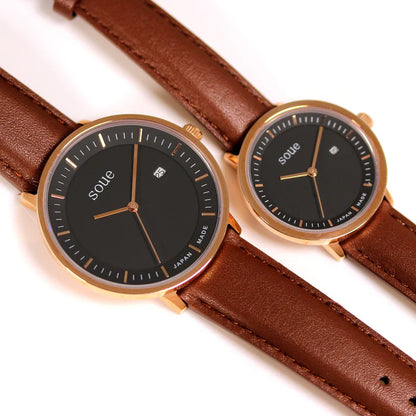 Soue A Basics Gold x Schwarz x Braun Leder, Damen 30 mm