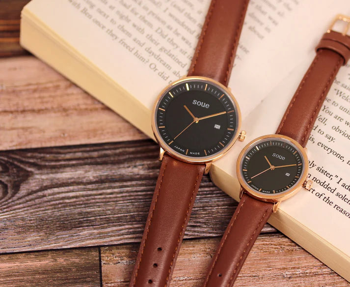Soue A Basics Gold x Schwarz x Braun Leder, Damen 30 mm